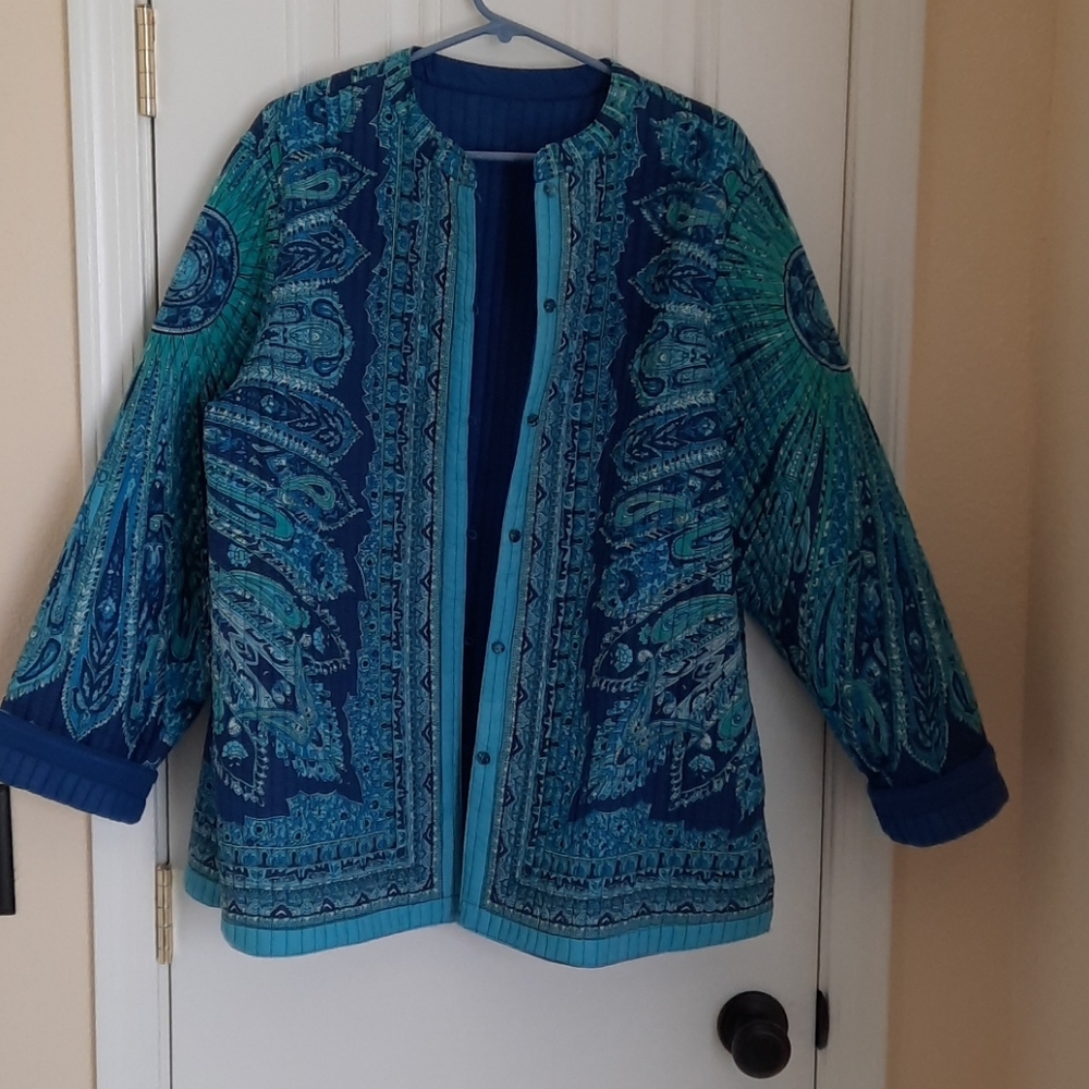 Quilted Blue & Turquoise Reversible Jacket 2X